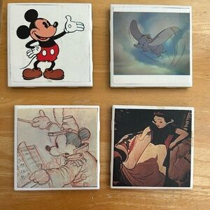 Disney Ceramic Coasters with Mickey, Dumbo, and Snow White - Red, Blue, Black